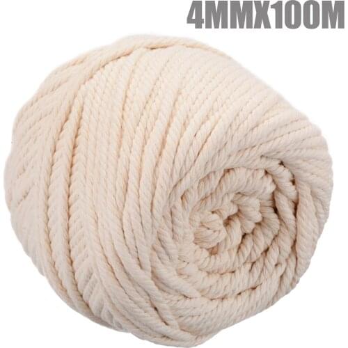 4mm New Quality Beige Cotton Roll Rope Natural DIY Soft Macrame Rope Twisted Cord Rope Hand Craft Textile Supplies 100M Durable