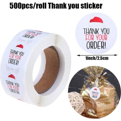 500pcs/roll Thank You For Your Order Stickers Christmas Hat Round Labels Sticker Handmade Sticker Baking Seal Label Stickers
