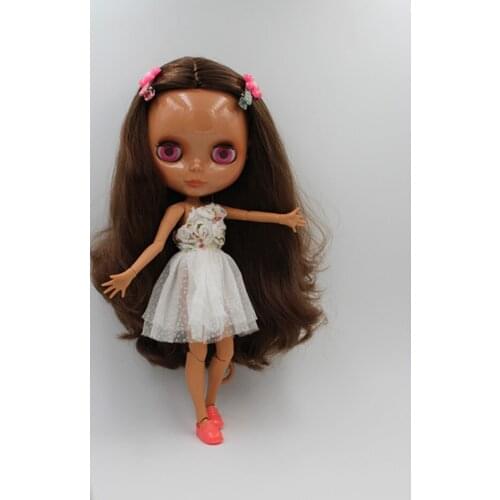 Blygirl BL0481 Brown straight hair doll body has 19 joints black skin joint doll The hand can be rotated
