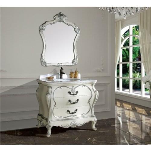 2017 Solid oak wood antique bathroom cabinet with sink and counter top and mirror cabinet bathroom furniture