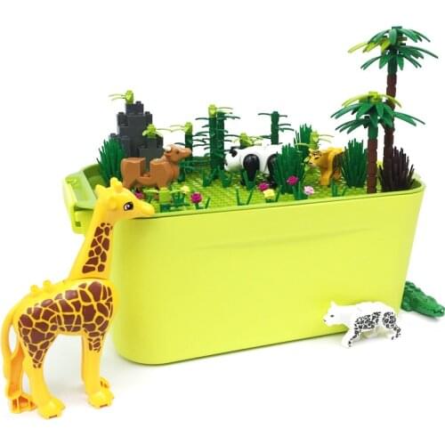 Children Builidng Blocks Box 6 Animals Flowers Trees Moc Deer Cow Panda Crocodile Leopard Compatible Bricks Baseplate Kids Toys