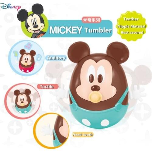 Disney Baby Teether Mickey Tumbler Enlightenment Hand Grab Ball Rattle Molar Teeth 0-2 Years Music Molar Teeth Gift Safety Toy