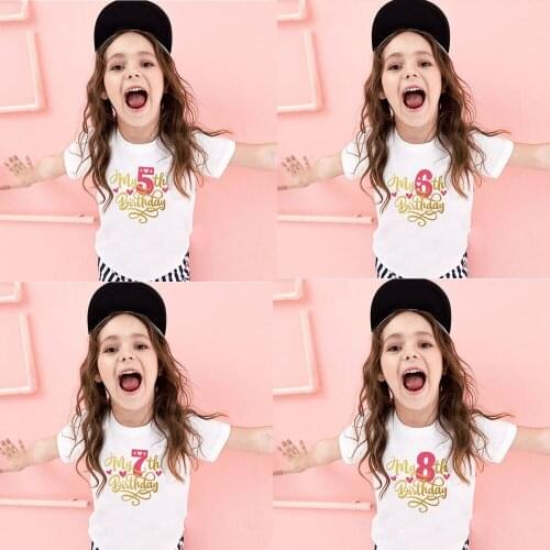 Kids Girls T-shirt for Birthday Summer Children Clothing Funny T Shirt Tshirt Tees Tops Size 1 2 3 4 5 6 7 8 Year Present