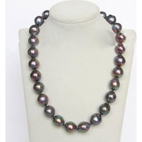 GIANT natural baroque peacock black Reborn keshi pearls necklace free shipping