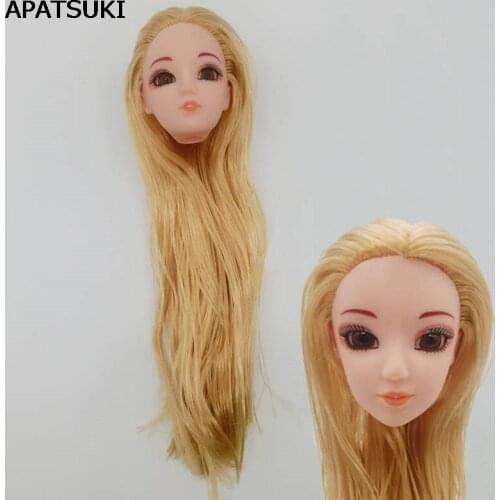 Doll Head with Golden Straight Long Hair Heads For 11.5" Princess Doll Head For 1/6 BJD Doll House DIY Doll Accessories Toy