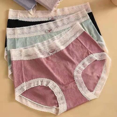 Sexy Lace Plus Size Cotton Panties for Women Underwear Comfortable Mid Rise Female Brief Underpants Seamless Lingerie