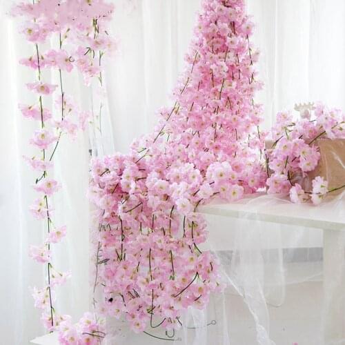2m Artificial Flower Sakura Cherry Blossom Rattan Wedding Decoration Scene Home Decorative Tracery Wall Arch Cited Flower