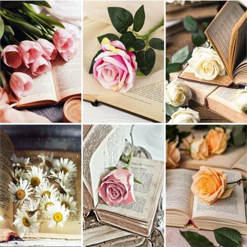 KAMY YI Flowers Rose Books Landscape Diamond Painting Cross Stitch 5D Diy Full Diamond Embroidered Mosaic Home Decoration