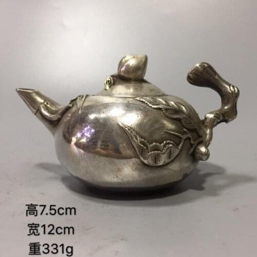 Chinese white copper Carving Peach Cupronickel teapot Teakettle Health Longevity desktop decoration