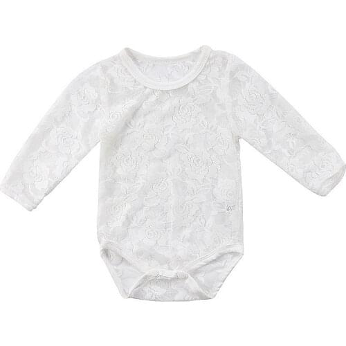 Pudcoco Newborn Baby Girls Lace Floral Romper Jumpsuit Long Sleeve Cotton Baby Girl Clothes Outfit Sunsuit White
