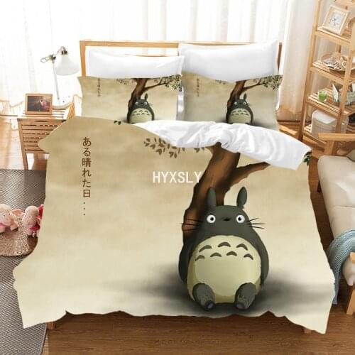 Anime Totoro Bedding Set Single Double Size 3D Print Bed Linen Duvet Cover Kids Japan Cartoon 2/3pcs Bedclothes with Pillowcase