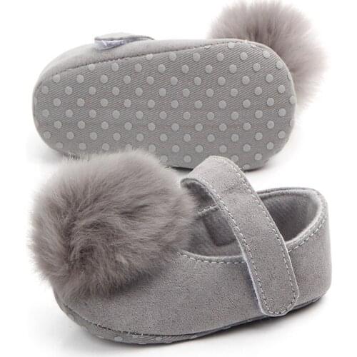 Brand New Newborn Toddler Infant Baby Girl Soft Sole Faux Suede Crib Shoes Antislip Sneaker Prewalker Fur Ball First Walker