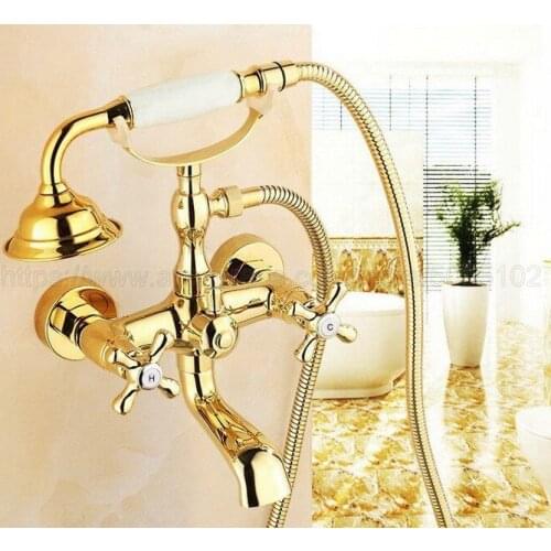 Gold Color Brass Bathtub Faucets Telephone Style Tub Mixer Taps Dual Handle Bathroom Bath Shower Faucet with Handshower ztf123
