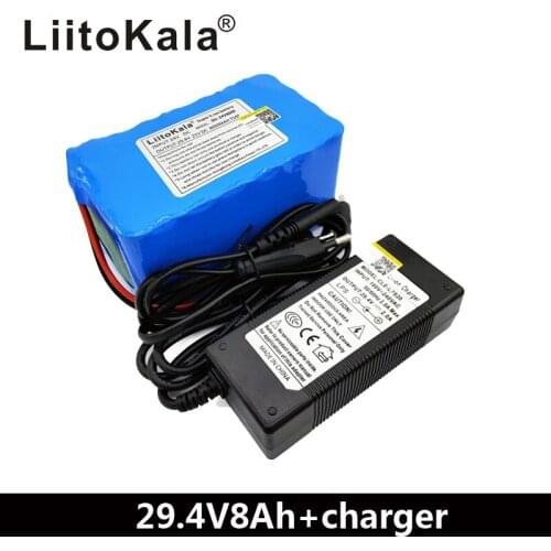 LiitoKala 24V 8ah Electric bicycle Lithium Ion Battery 29.4V 8000mAh 15A BMS 250W 24V 350W 18650 Battery Pack Wheelchair Motor