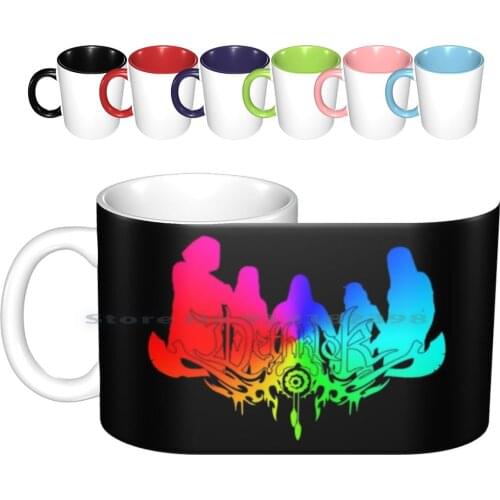 Rainbow Dethklok Logo With Band Member Silhouette On Black Ceramic Mugs Coffee Cups Milk Tea Mug Metalocalypse Dethklok Metal