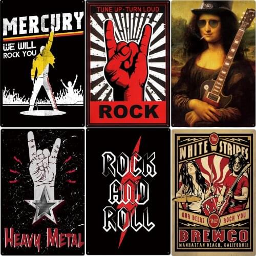 Rock Roll Metal Sign Tin Sign Plaque Metal Vintage Rock Metal Poster Retro Wall Decor for Bar Pub Club Man Cave 20x30 cm