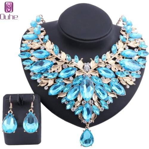 Fashion Bridal Costume Crystal Choker Necklace For Women Statement Necklaces Earring Collar Boho Jewelry Sets 7 Colors