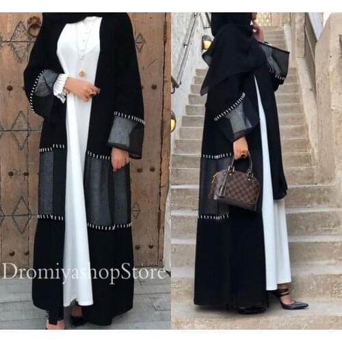 Muslim Abaya tulle stitching cardigan robe worship service Islamic prayer dress