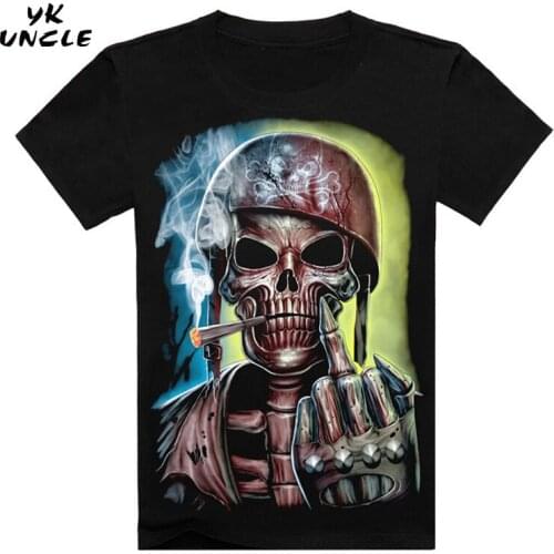 YK UNCLE Brand Men Tops Tee Skull Soldier Erect Middle Finger Smoking 3D Printed Short Sleeve T-shirt Hip Hop Camisetas Clothing