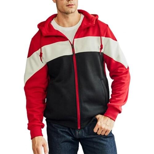 Men Pullover Hoodie Color Block Zipper Autumn Winter Hooded Long Sleeve Drawstring Pockets Sweatshirt Oversize Male Clothes 2021