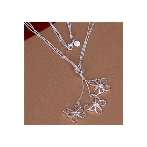 N043 Wholesale Shining Necklaces For Women Silver Color 925 Fashion Fashion Jewelry Triple Butterfly Necklace /abmaista Abqaisxa