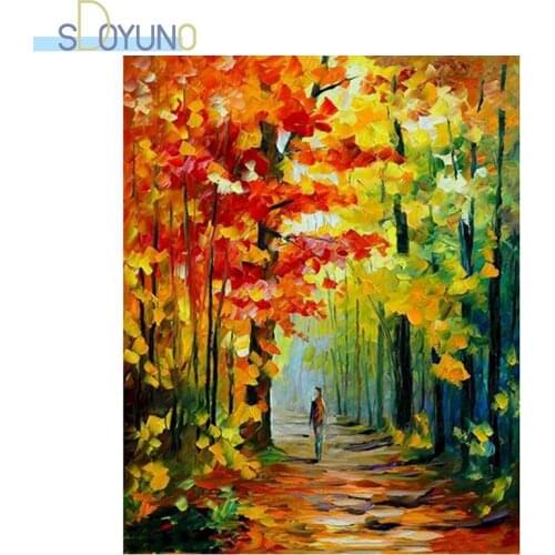 SDOYUNO DIY Paint By Numbers Autumn Forest 60X75cm Oil Painting By Numbers On Canvas Frame Scenery Draw Numbers Home Decor
