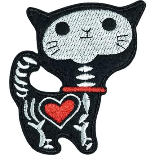 New Arrival Punk Style Animal Lovely skull Skeleton Cat Rubber Embroidery Coat Clothing Diy Patch Wholesale Accessories