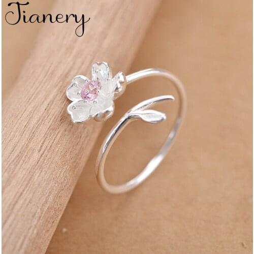 Charming Open Pink Cheery Flower Ring for Women Vintage Boho Party Rings Gothic Punk Jewelry Gifts for Girls 2021