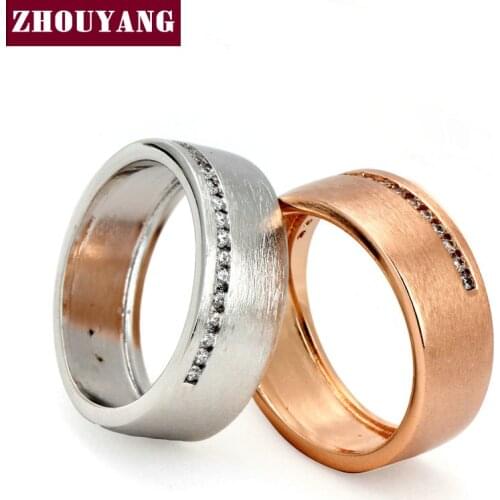 Top Quality Fashion Design Wire Drawing Process Rose Gold Color Lovers Ring Austrian Crystal Full Sizes ZYR378 ZYR379