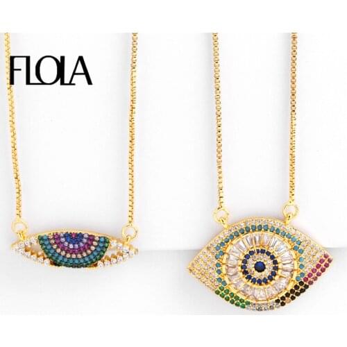 FLOLA Turkish Evil Eye Necklace Multicolored Cheap Chain Necklaces Pendants Jewelry Long Chain Necklace collares largos nkep19