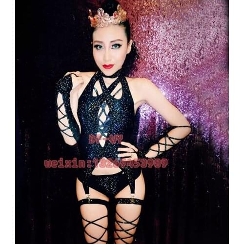 Bar and nightclub singer ds and DJ pole dancing black gem DJ sexy combination for stage performance of a complete set of clothes