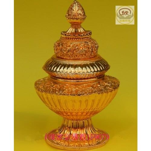 Gilt bronze meters box three layer meters pot meters tank esoteric instruments used in Buddhist activities provide height 17cm