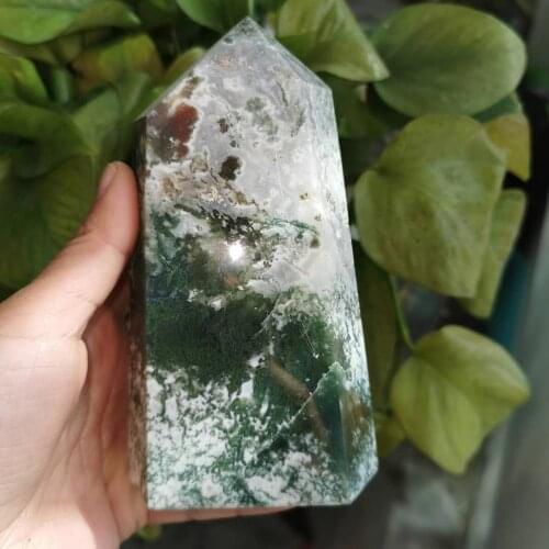 Natural Gemstone Obelisk Moss Agate Point stone Crystal Tower for decor