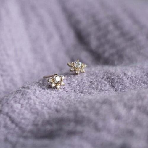 9K Solid Gold Crystal Dainty Stud Earring Jewelry Simple Minimal Style bridal shower bridesmaid Victorian Vintage retro