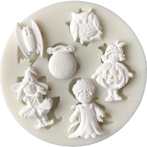 Halloween Girl/Boy/Bat/Owl Chocolate Silicone Mold Fondant Cake Candy Molds Cookies Pastry Biscuits Mould Cake Decoration Tools