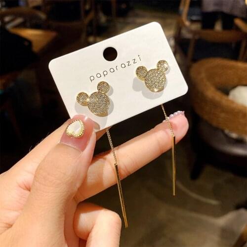 Cute Anime Earrings Stud Wholesale Tassels Mouse Long Chain Cartoon Jewelry For Women Charm Crystals Bear 2021 Halloween Gifts
