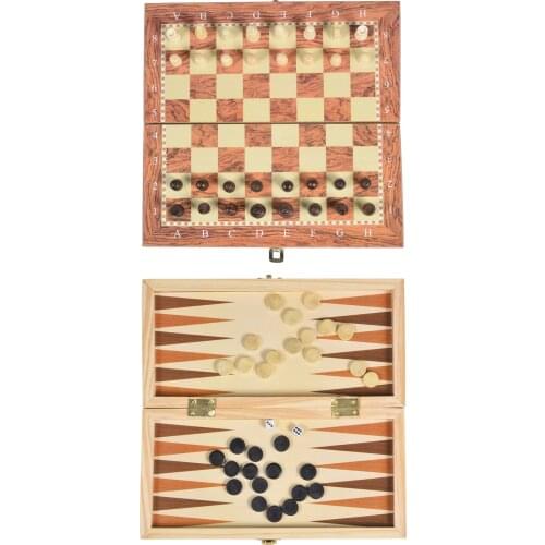 Foldable Wooden Chess Board Set Travel Games Chess Backgammon Checkers Toy Chessmen Entertainment Game Board Toys Gift