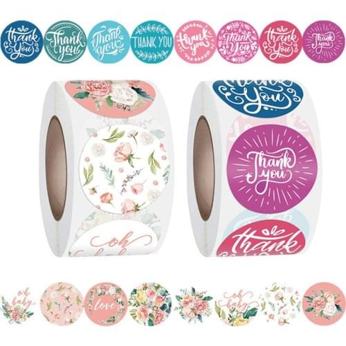 Thank You Flowers Sticker Paper Labels Round Reward scrapbooking Stickers Wedding Party decor Envelope Seals Stickers Stationery