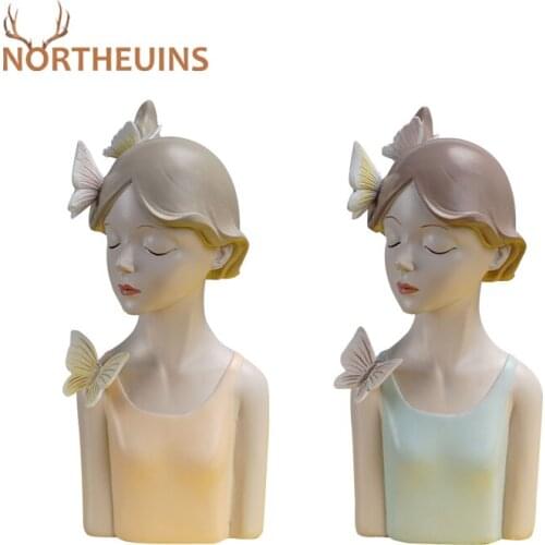 NORTHEUINS Resin Braid Butterfly Girl Figurines Beauty Statues Creative Modern Sculpture for Home Decoration Accessories Gift