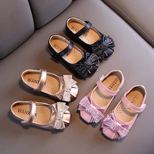 2021 Girls Bow Knotted Princess Shoes Baby Soft Soled Leather Shoes Dance Shoes Non-slip Spring Autumn Shoes