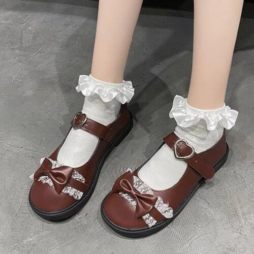 Spring Autumn Women Flats Mary Janes Shoes Girls Butterfly Knot Princess Shoes Lace Lolita Shoes White Wedding Shoes Black 8322G