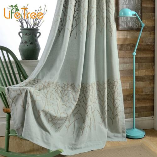 Tree Branch Embroidered Green Blackout Curtains For Bedroom Blue Living Room Window Drapes Kitchen Sheer Custom Made
