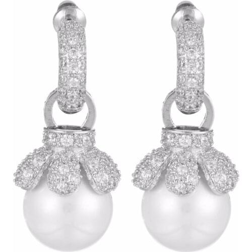 GrayBirds High Quality Shell Pearl AAA Cubic Zircon Flower Drop Earrings Luxury Party Jewelry XYE001