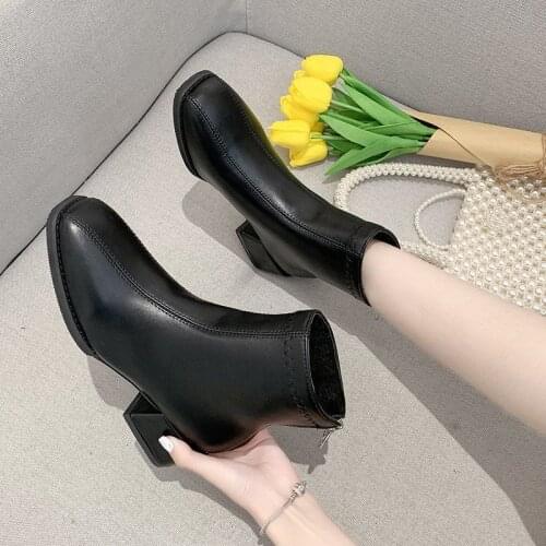 Large Size 42 Womens Shoes Boots 2021 Autumn Thick Heel Women Boots Square Toe Patent Leather High Heels Ankle Platform Boots