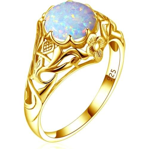 Women 925 Sterling Silver Opal Ring Finger Engagement 14K Gold Plated Silver 925 Jewelry Gift