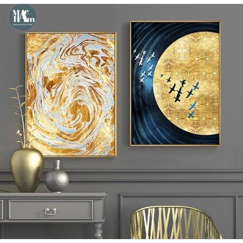 Golden mountain abstract geometric gold foil lines Wall Poster Print Modern Canvas Painting Art Living Room home Decor Pictures