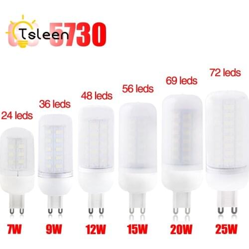 110V No Flicker 15W 20W 25W G9 LED lamp Corn light 5730 SMD 220V Aluminum Cooling High Power Bulb Milky Clear Cover 230V 240V