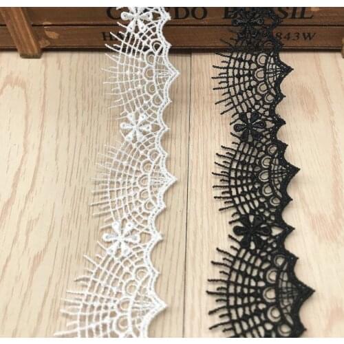 15 Yards Water Soluble Delicate Lace Fabric 3.5cm Black White Lace Trims Apparel Sewing Accessories Handmade Trimming