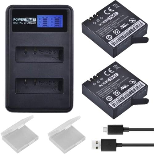 2Pcs Xiaomi Yi 4K II 3.85V AZ16-1 Batteries + LCD USB Dual Charger For XiaoYi 4K 2 Action Camera Battery