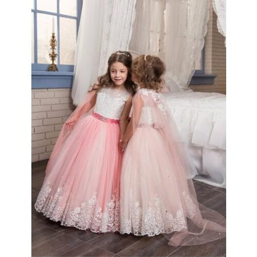 2017 Romantic Colorful Puffy Lace Flower Girl Dress for Weddings Organza Ball Gown Girl Party Communion Dress Pageant Gown